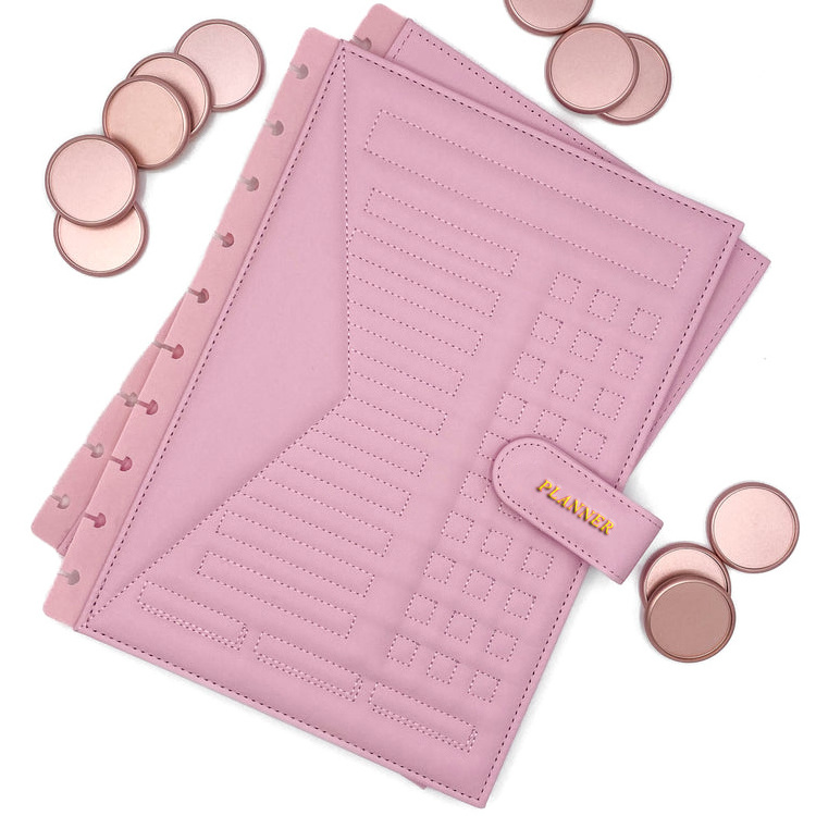 Customized personalized soft PU leather waterproof diary with inner card holder organizer sleeve, disc binding notebook