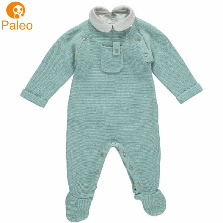 China Manufacturer Wholesale cute collar mint color foot covered pocket baby girl romper