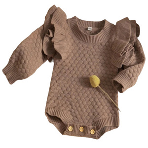 Oem Custom New Born Toddler Baby Sweatshirt Girl Clothes Organic Cotton Sweater Fall Winter Knitted Sweater Baby Bubble Romper