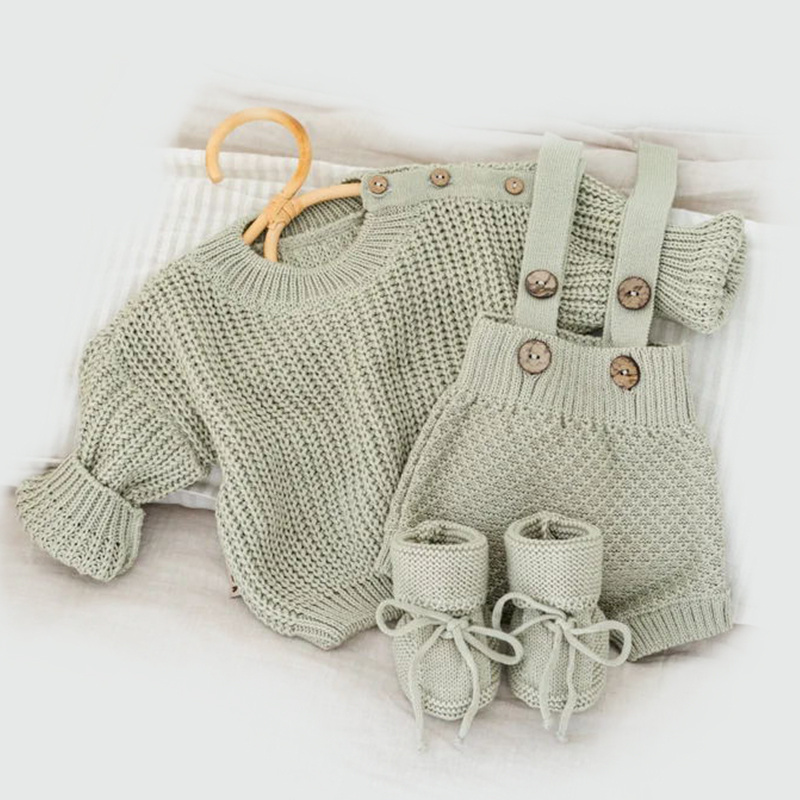 Paleo New Born Baby Chunky Knit Sweater Clothes Infant Overalls Bloomers Knitted Clothing Set (price only for overall)