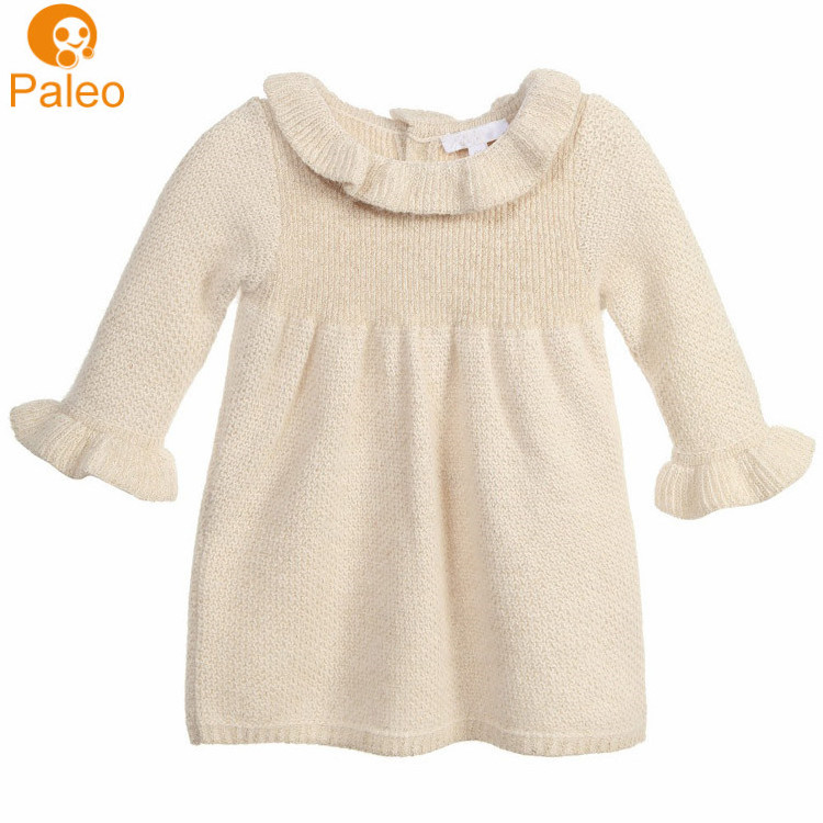 Baby Knitted Dress Frill Collar Winter Long Sleeve Baby Toddler Girl Knit Cute Clothing Kids Frock Girls Dresses