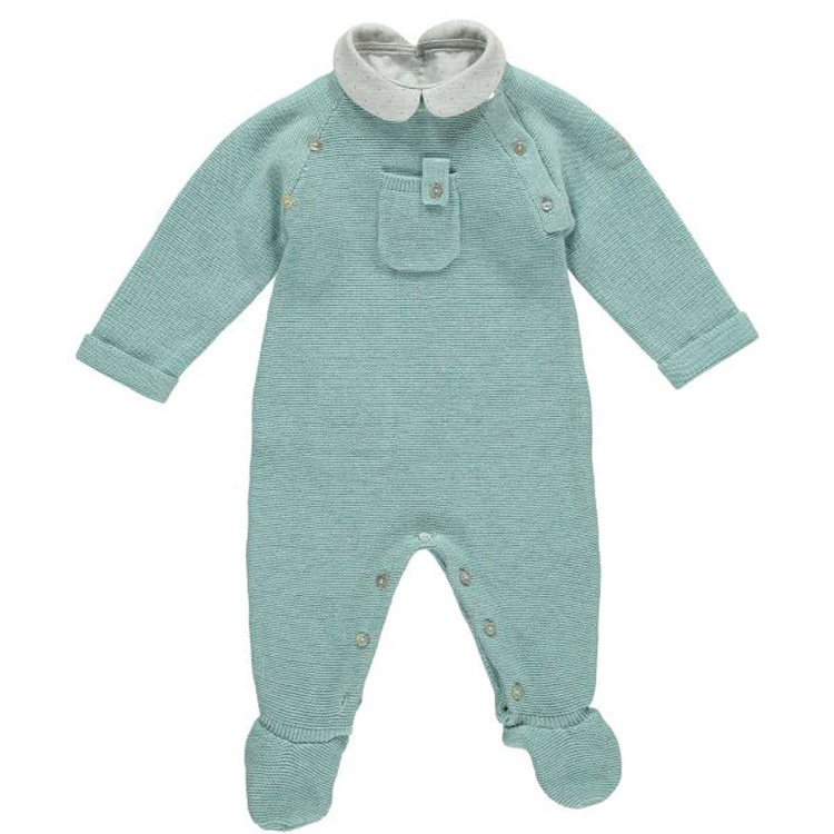 China Manufacturer Wholesale cute collar mint color foot covered pocket baby girl romper