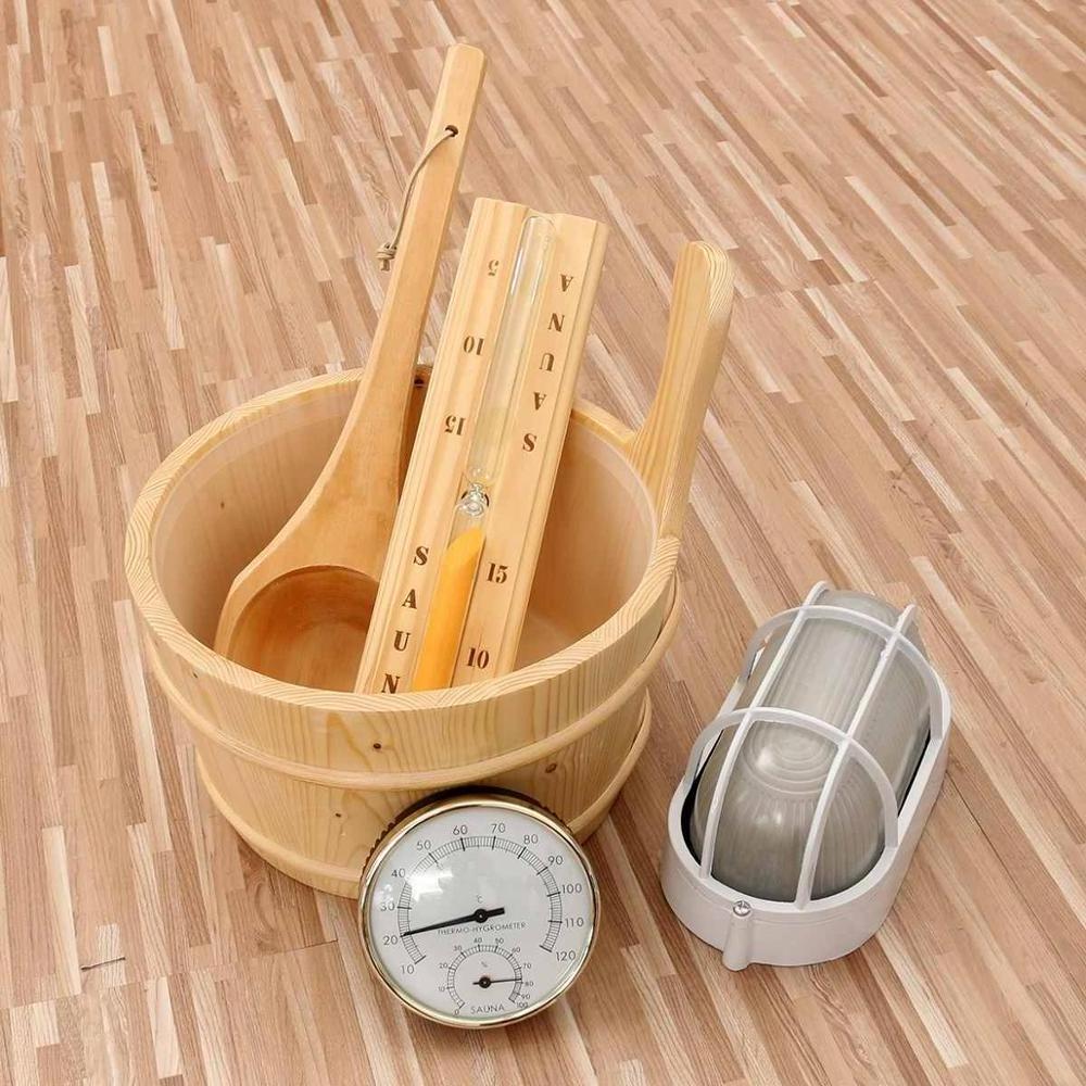 Christmas specials Sauna/Steam Room Accessories Wooden Barrel Spoon Hourglass Thermometer Lamp - 5PCS