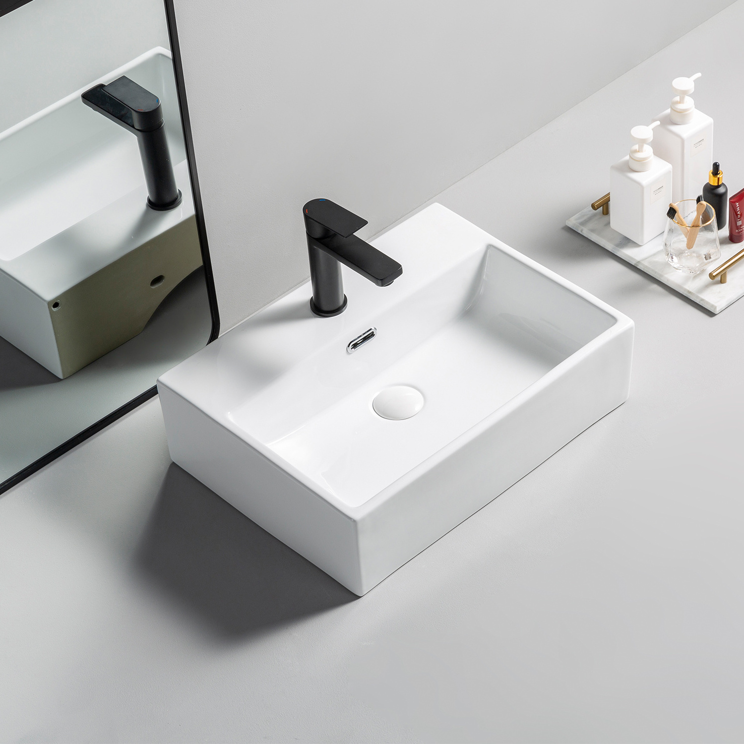 Sanitary Ware vasque sundowner Counter Top Ceramic Wash Basin Modern Rectangular Bathroom Sink Basin