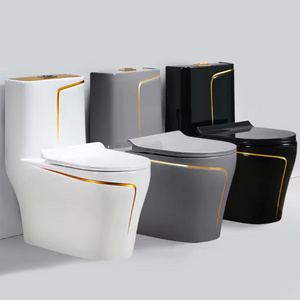 Inodoro luxury one piece ceramic Wc water closet porcelain gold line black colored toilets bowl for bathroom