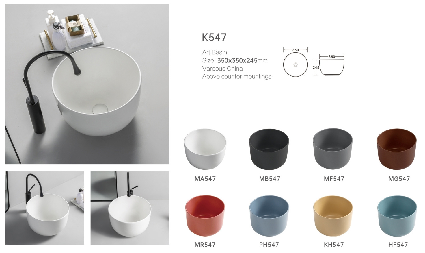 Sanitary Ware Blue Color Table Top Bathroom Sink Round Hand Wash Basin Ceramic Blue Colour Art Basin