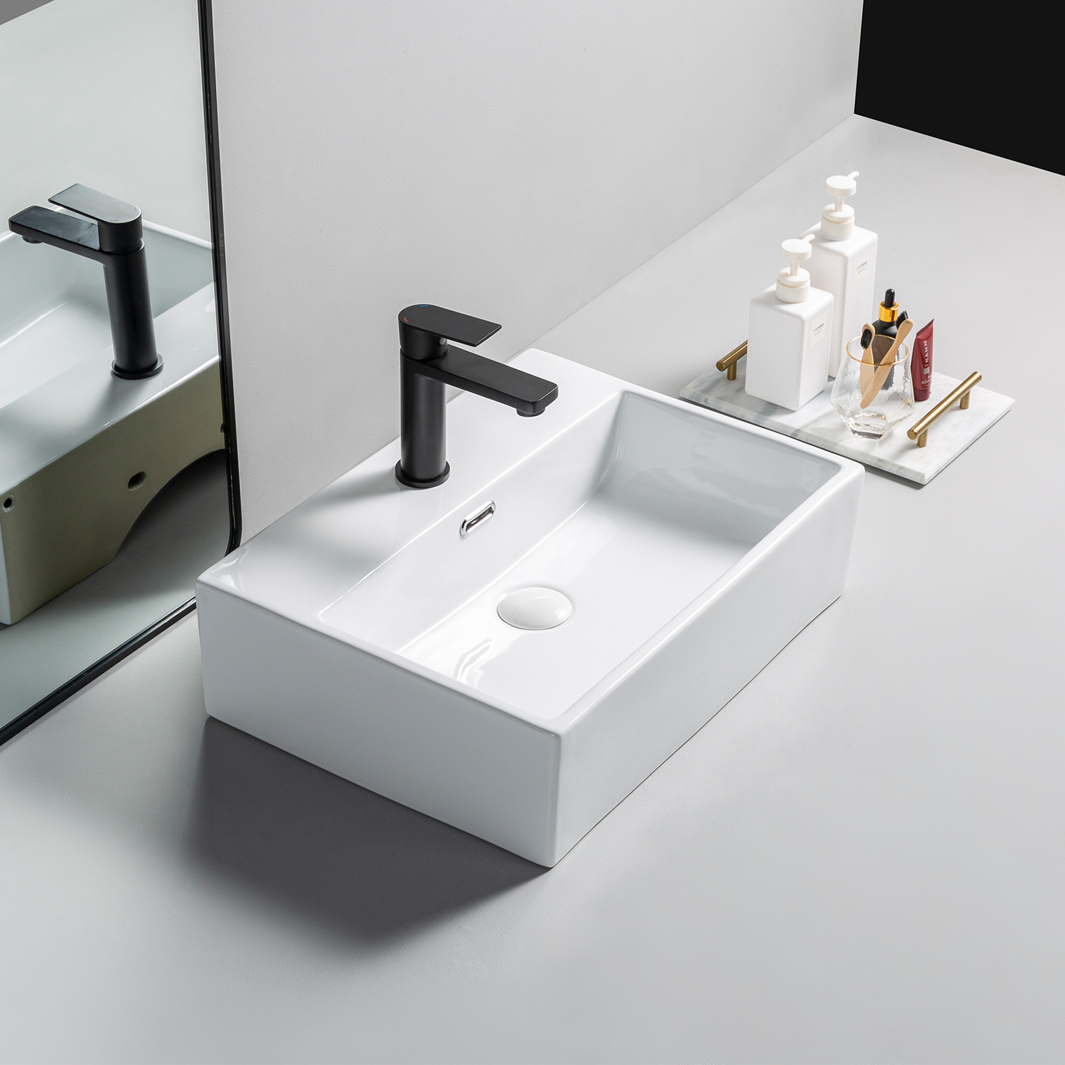 Sanitary Ware vasque sundowner Counter Top Ceramic Wash Basin Modern Rectangular Bathroom Sink Basin