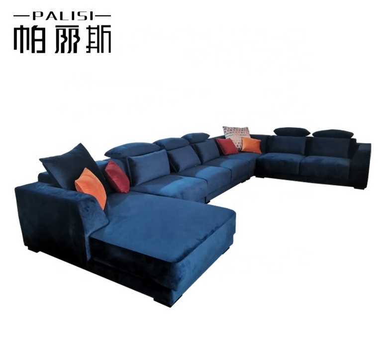 Grand Villa Furniture Big Size 10 seater sofa set Design with Adjustable Headrest U Shape Fabric Sectional Living Room sofa