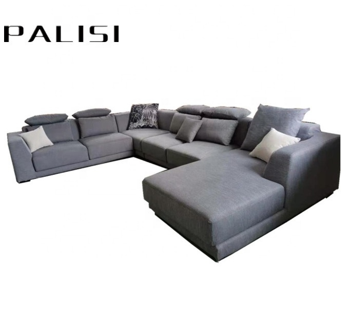 Grand Villa Furniture Big Size 10 seater sofa set Design with Adjustable Headrest U Shape Fabric Sectional Living Room sofa