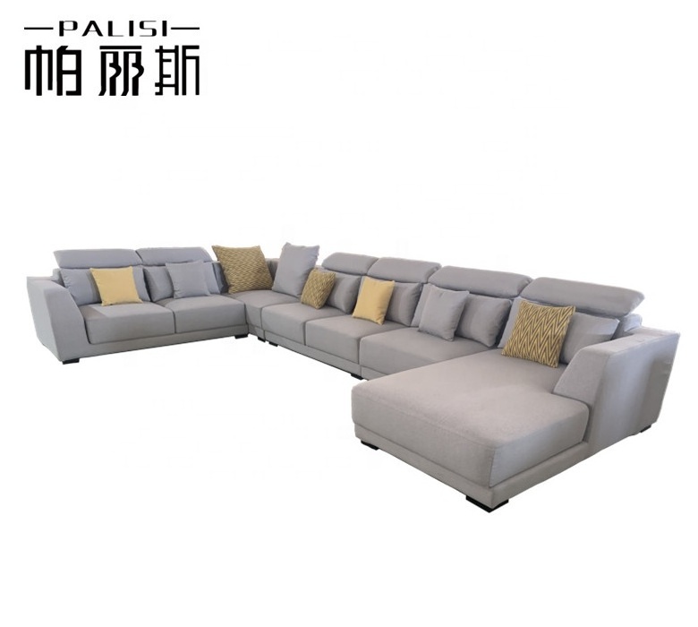 Grand Villa Furniture Big Size 10 seater sofa set Design with Adjustable Headrest U Shape Fabric Sectional Living Room sofa