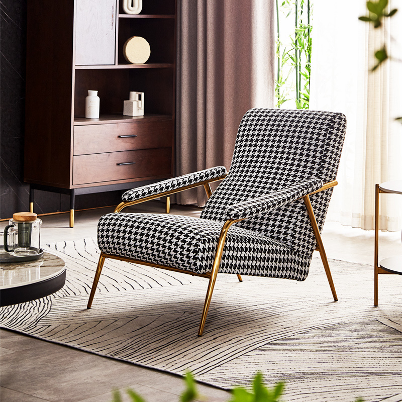 Italian Furniture fashion single chair living room swallow grid fabric creative design modern lounge leisure chair steel frame