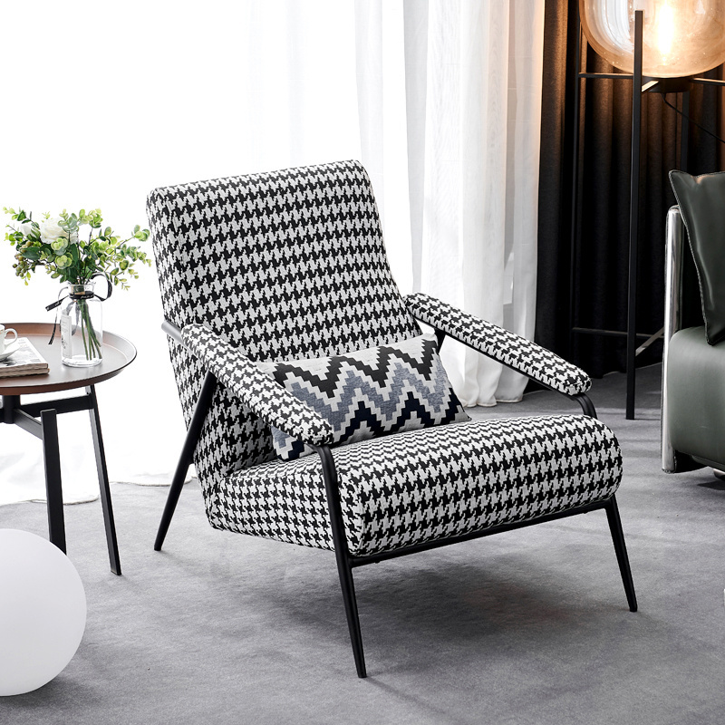 Italian Furniture fashion single chair living room swallow grid fabric creative design modern lounge leisure chair steel frame