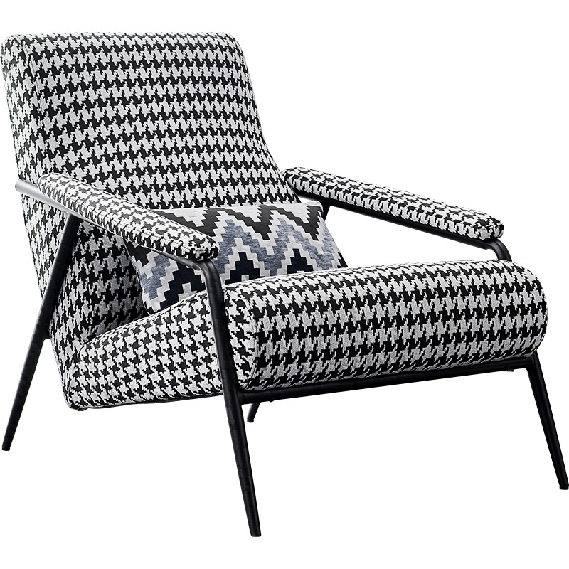 Italian Furniture fashion single chair living room swallow grid fabric creative design modern lounge leisure chair steel frame