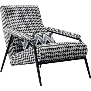 Italian Furniture fashion single chair living room swallow grid fabric creative design modern lounge leisure chair steel frame