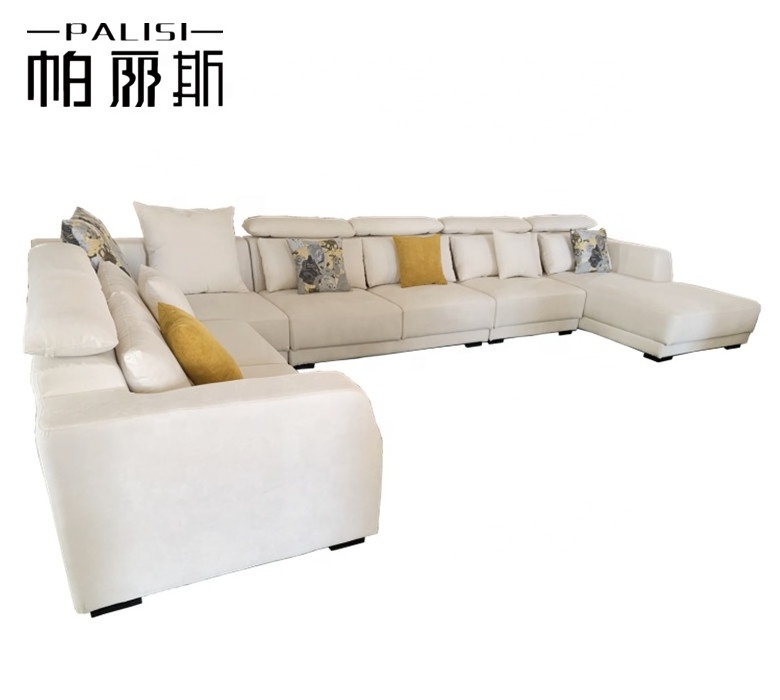 Grand Villa Furniture Big Size 10 seater sofa set Design with Adjustable Headrest U Shape Fabric Sectional Living Room sofa