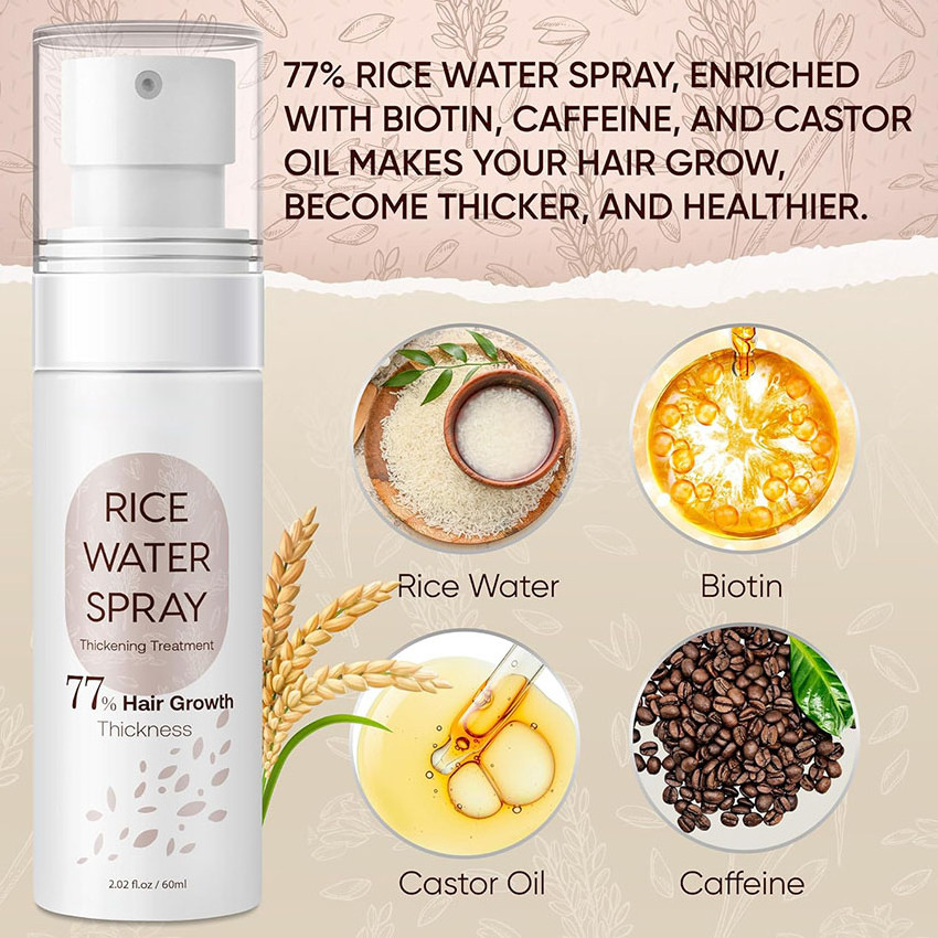 OEM Private Label Bestselling Hair Repair Regrowth Biotin Rice Water Spray Hair growth Serum Caffeine Hair Regrowth Spray