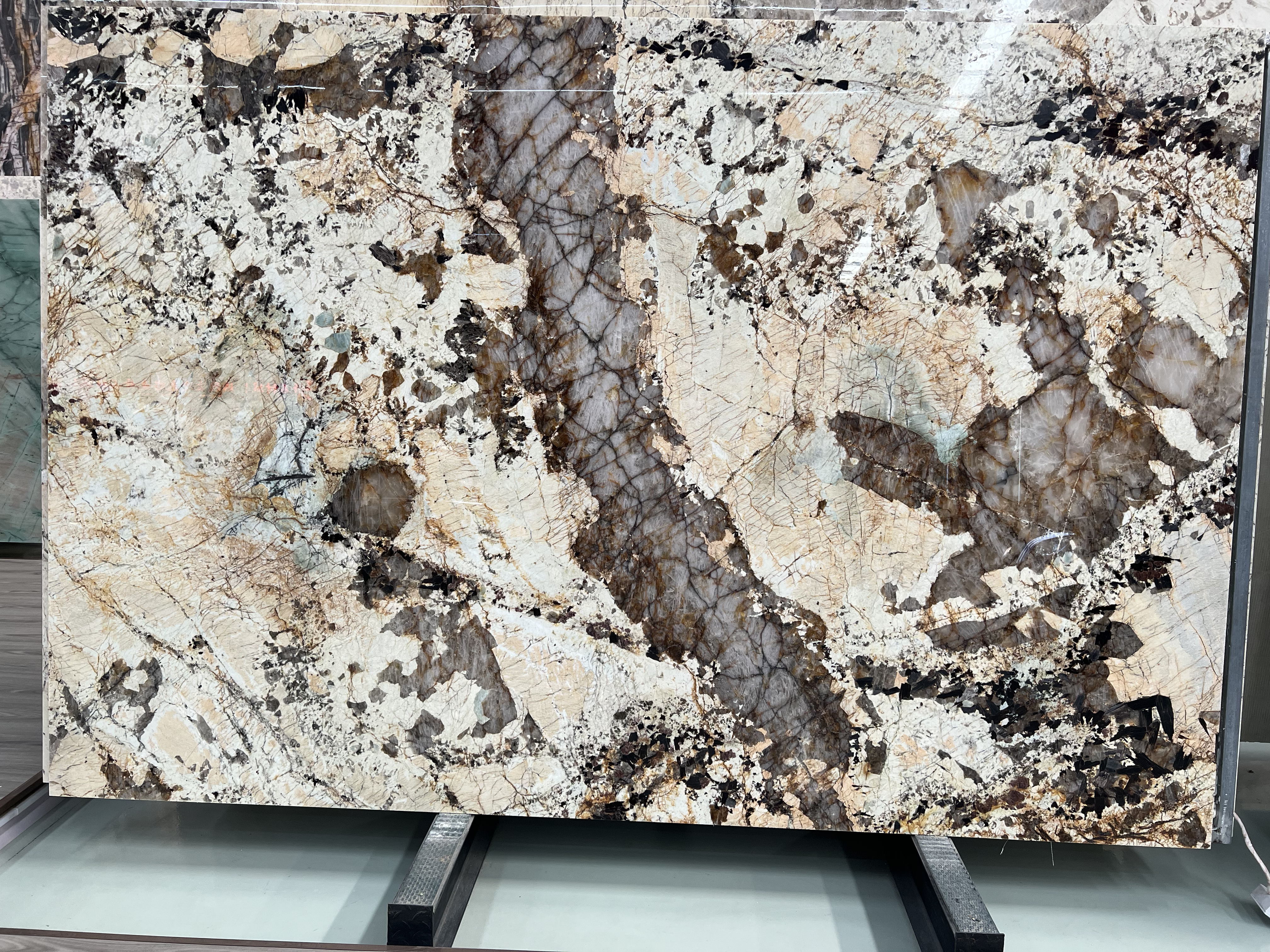 Natural stone pandora brown white real marble wholesale price Pandora white marble slab for wall and countertop