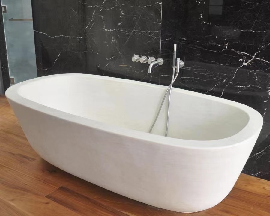 High quality natural stone bathtub Moca Cream freestanding marble bathtub