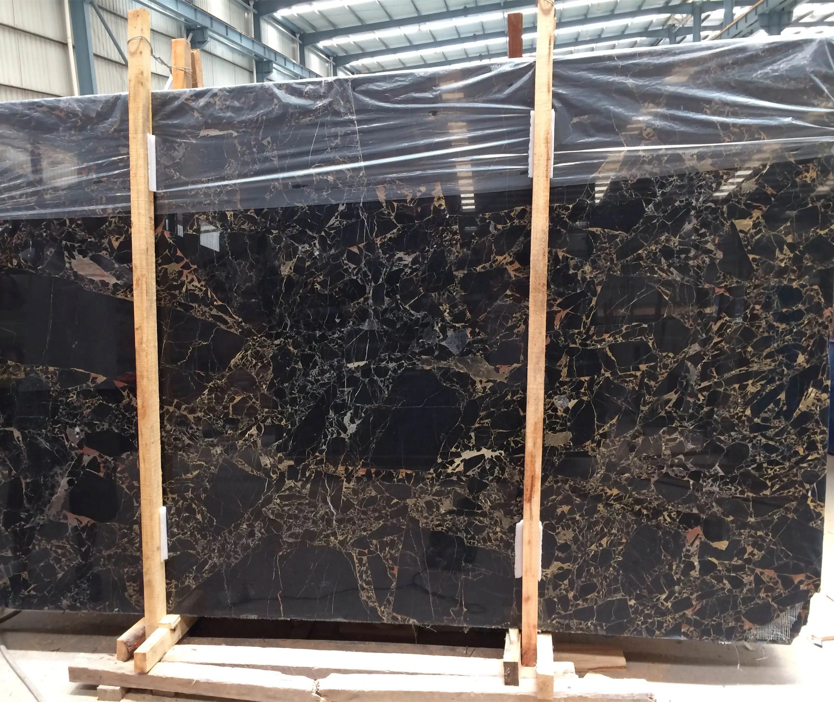 China Onyx Stone Black Marble Slab With Golden Athens Black Golden Flower Marble Slab