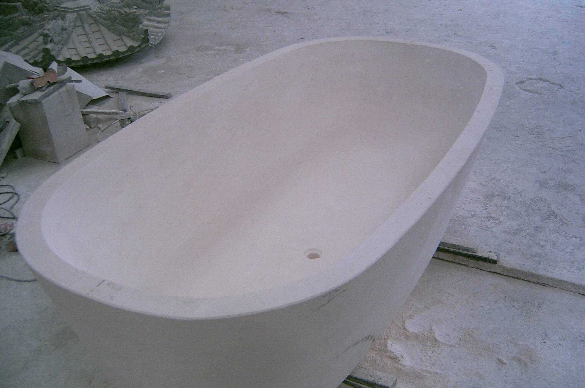 High quality natural stone bathtub Moca Cream freestanding marble bathtub