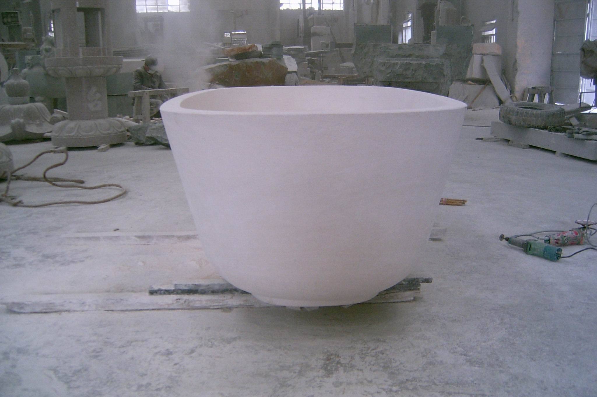 High quality natural stone bathtub Moca Cream freestanding marble bathtub