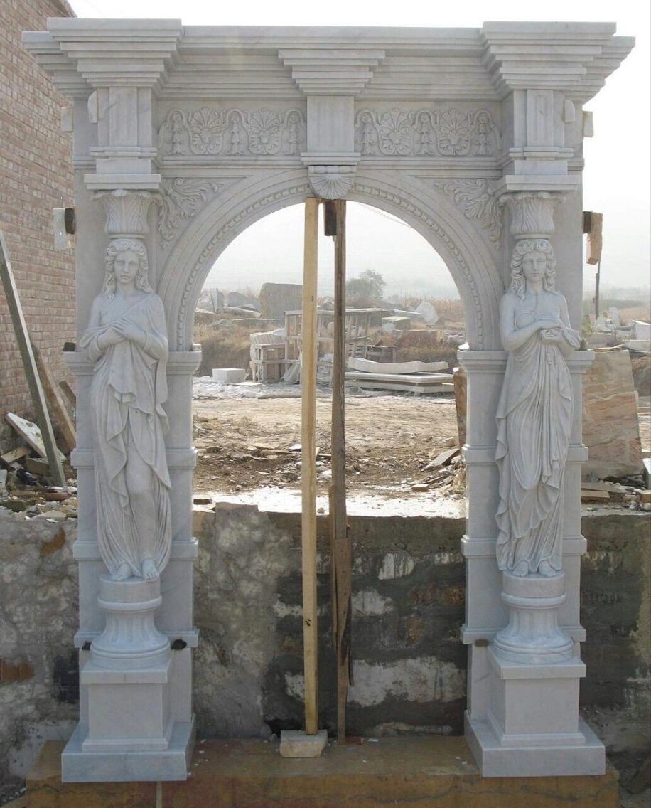 victorian home decoration hand carved white marble main arch door natural stone frame designs