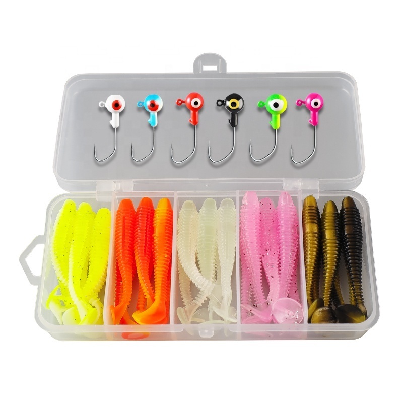 Palmer 36pcs 80g worm lure fishing lures set colorful lead jig head hook swimbait set box Artificial tpr soft plastic lure bait