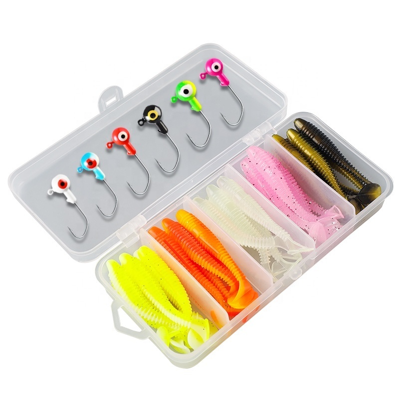 Palmer 36pcs 80g worm lure fishing lures set colorful lead jig head hook swimbait set box Artificial tpr soft plastic lure bait