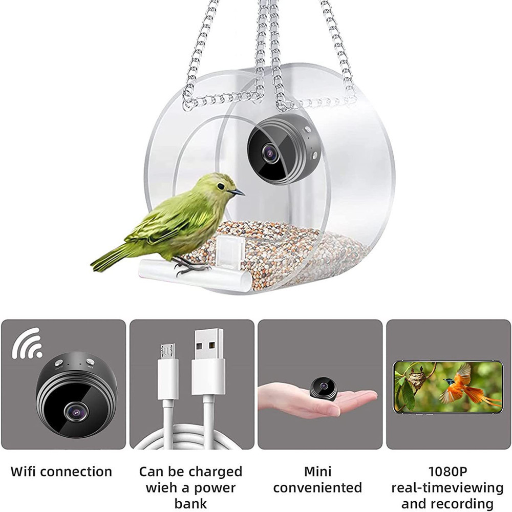 Popular sale clear view window bird feeder outdoor waterproof easy use Birdhouse wifi HD camera smart bird feeder with camera