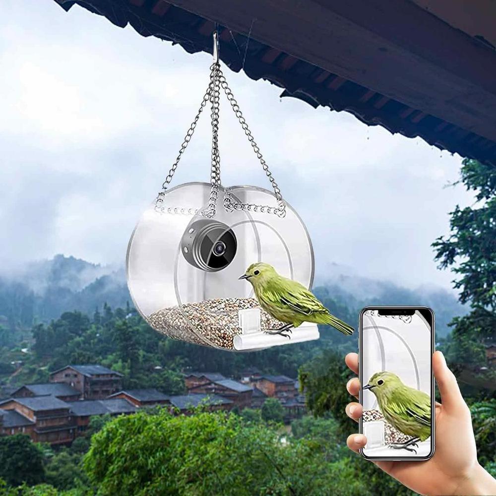 Popular sale clear view window bird feeder outdoor waterproof easy use Birdhouse wifi HD camera smart bird feeder with camera