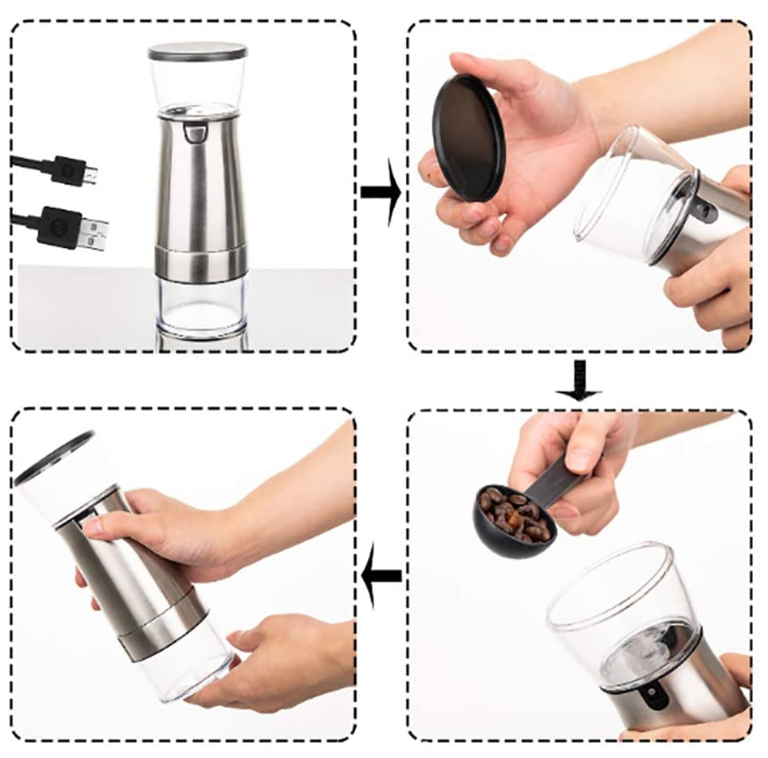 New customized Portable Usb battery  Rechargeable Portable Electric Motor Stainless Steel Coffee Grinder Mill