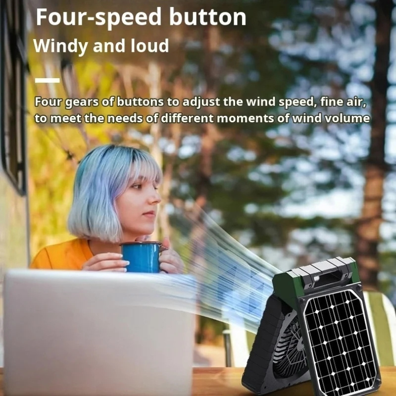 Newest USB Solar Powered Camping Fan Foldable With Camping Light 4 Speed Table Stand fan light Powerful solar fan rechargeable