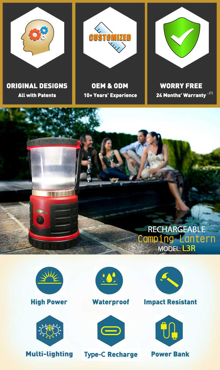 12000mAh 400-1000LM Camping Hot Selling IPX6 Waterproof Outdoor Emergency Outage Power Bank Lantern USB Camp Tent Light