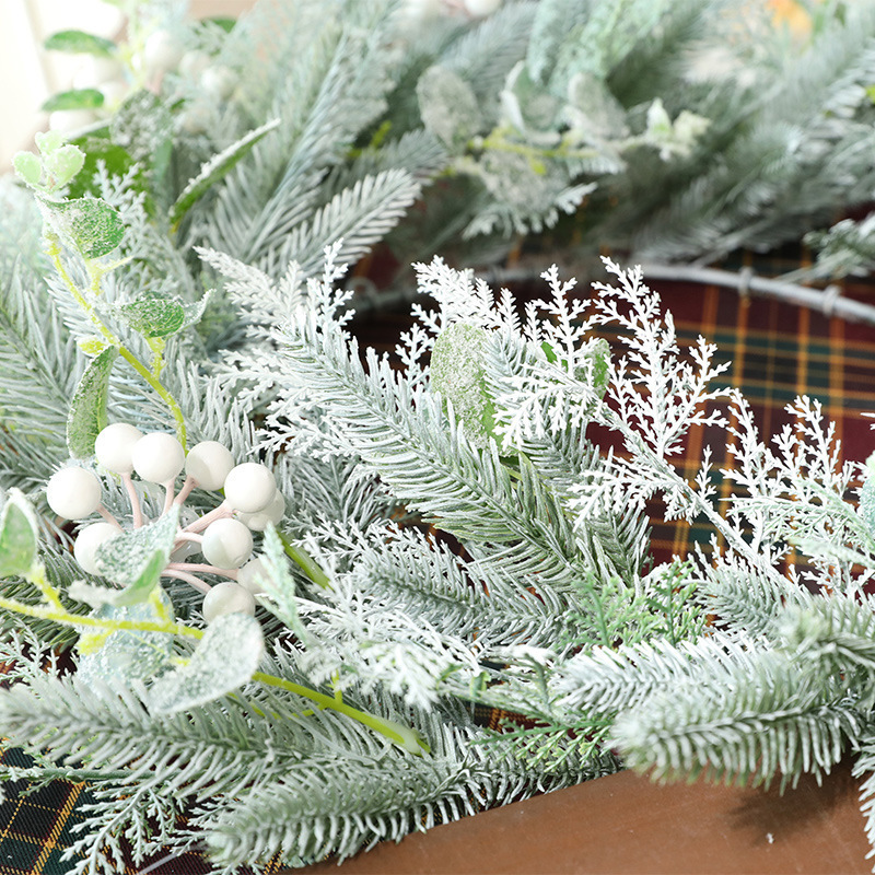 Xmas White Snow Pine Needle Wreath Christmas Hanging Decor Wreath White with Lights Led White Snow Garland for Front Door Decor