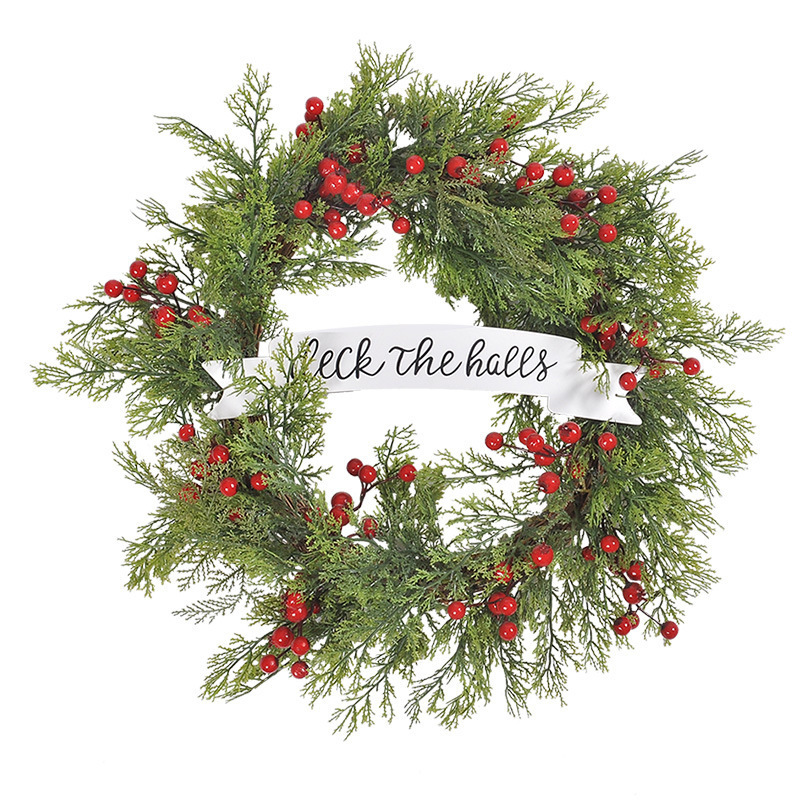 Wholesale Artificial Christmas Pine Wreath with Red Berry for Home Front Door Decor Hanging Ornaments Handcrafted House Wreath