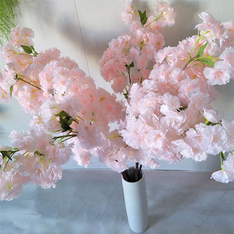 Hot-sale Cherry Blossom Tree Branches with Leaves Artificial Flower Branch Red White for Wedding Centerpiece Room Table Decor