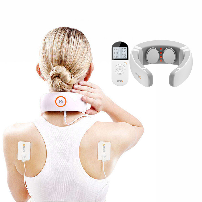 Cordless electric far infrared heating red light vibrating electric pulse tens cervical neck massager device with heat