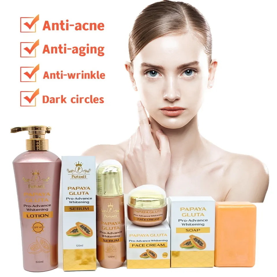 OEM ODM Super Strong Whitening Natural Extracts Papaya Brightening Acne Treatment Skin Care Set Lightening Cream