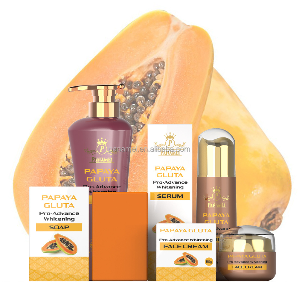 Papaya Whitening Set Black Skin Care Products Kit Dark Spot Remover Fast Lightening Bleaching Cream Serum Soap Body Lotion Set