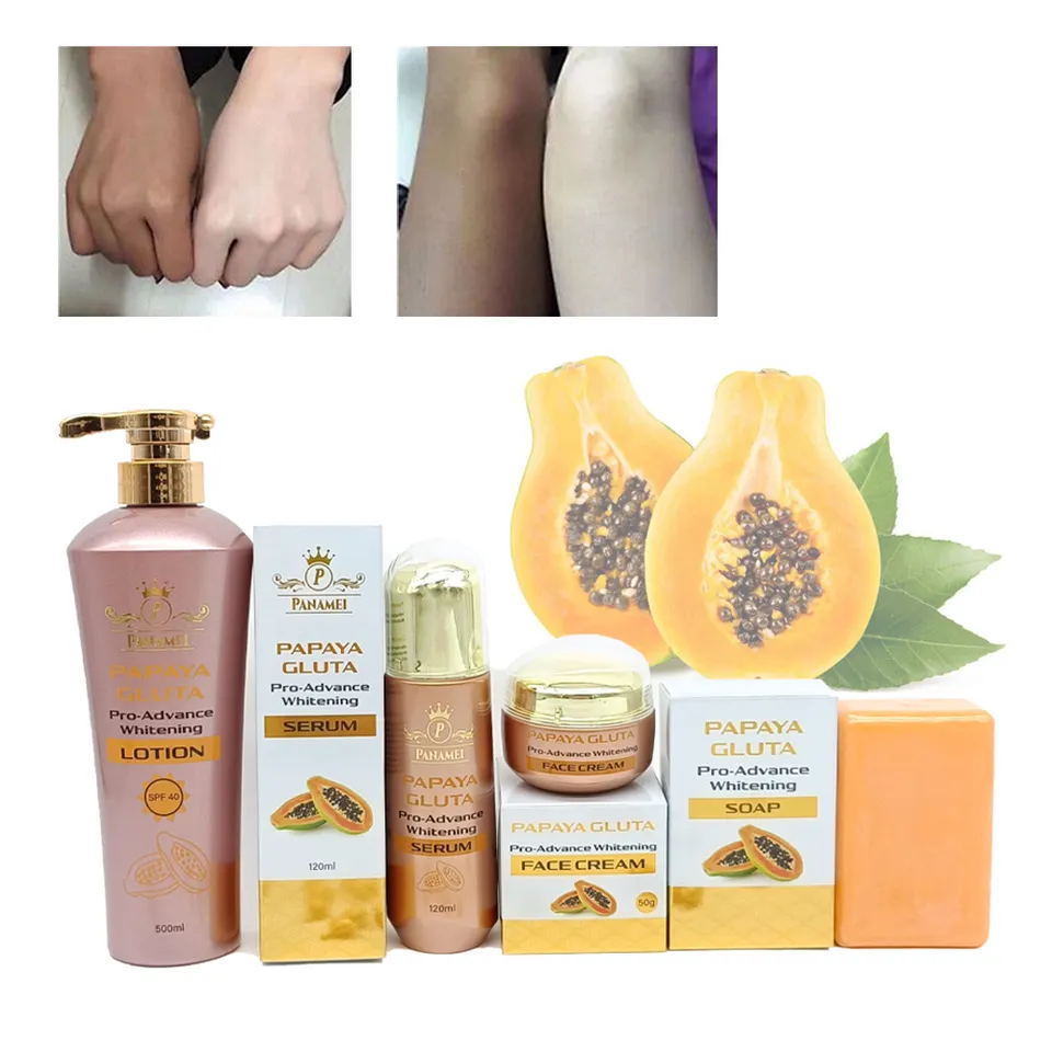 Papaya Whitening Set Black Skin Care Products Kit Dark Spot Remover Fast Lightening Bleaching Cream Serum Soap Body Lotion Set