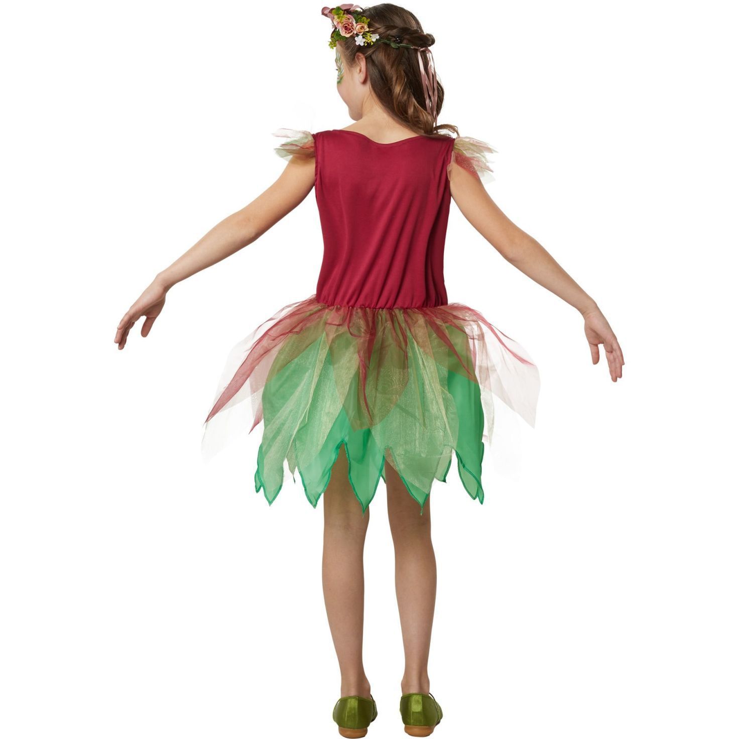 Kids Green Forest Magic Butterfly Flower Fairy Princess Long Dress Cosplay Halloween Costume