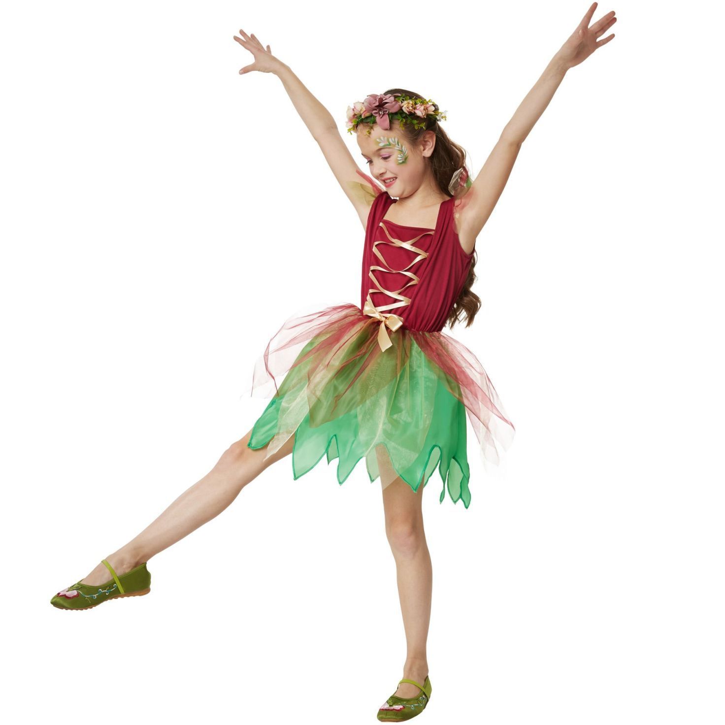 Kids Green Forest Magic Butterfly Flower Fairy Princess Long Dress Cosplay Halloween Costume