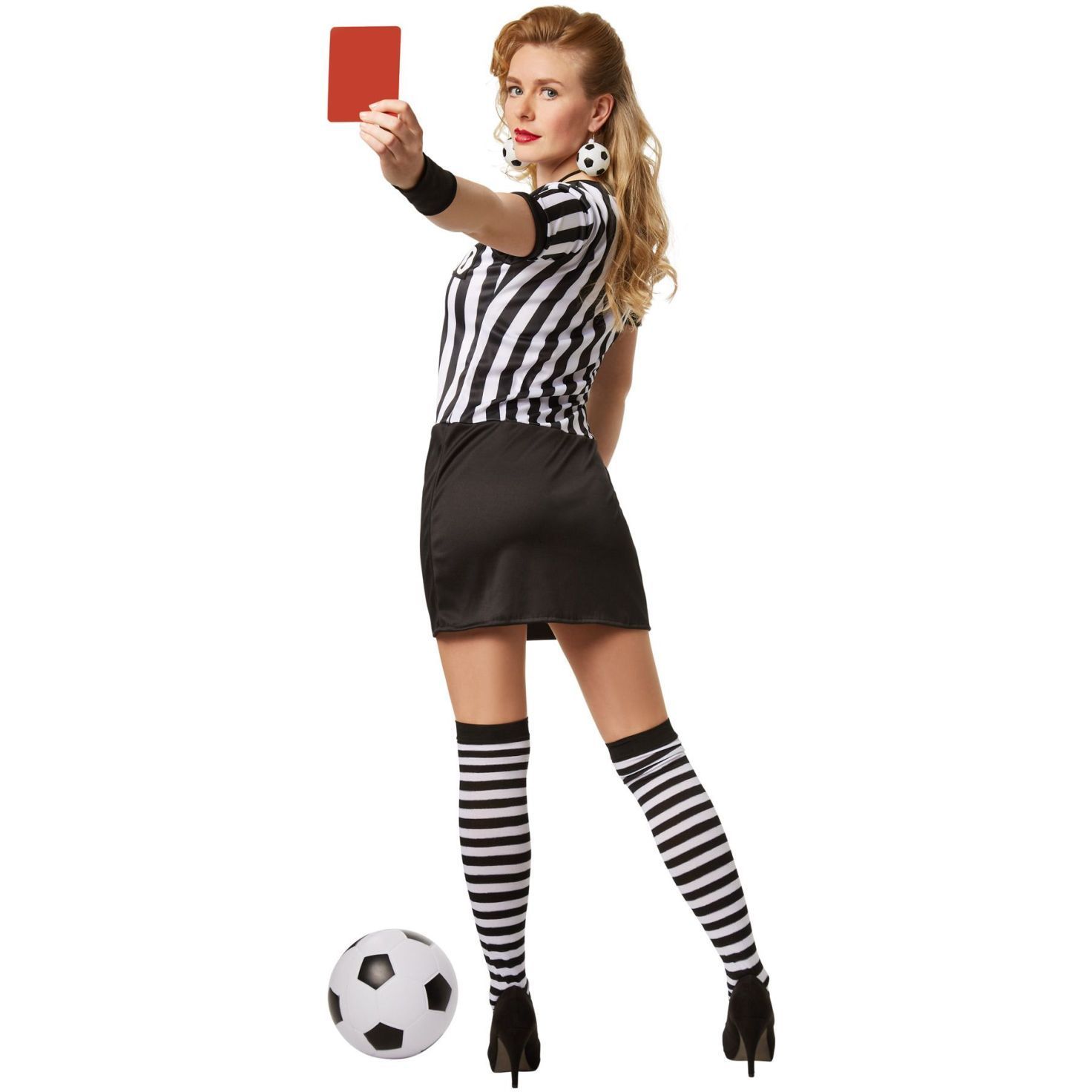 Modern Style Women Soccer Referee Costume Suit for Halloween Sexy Cosplay Black White Costume