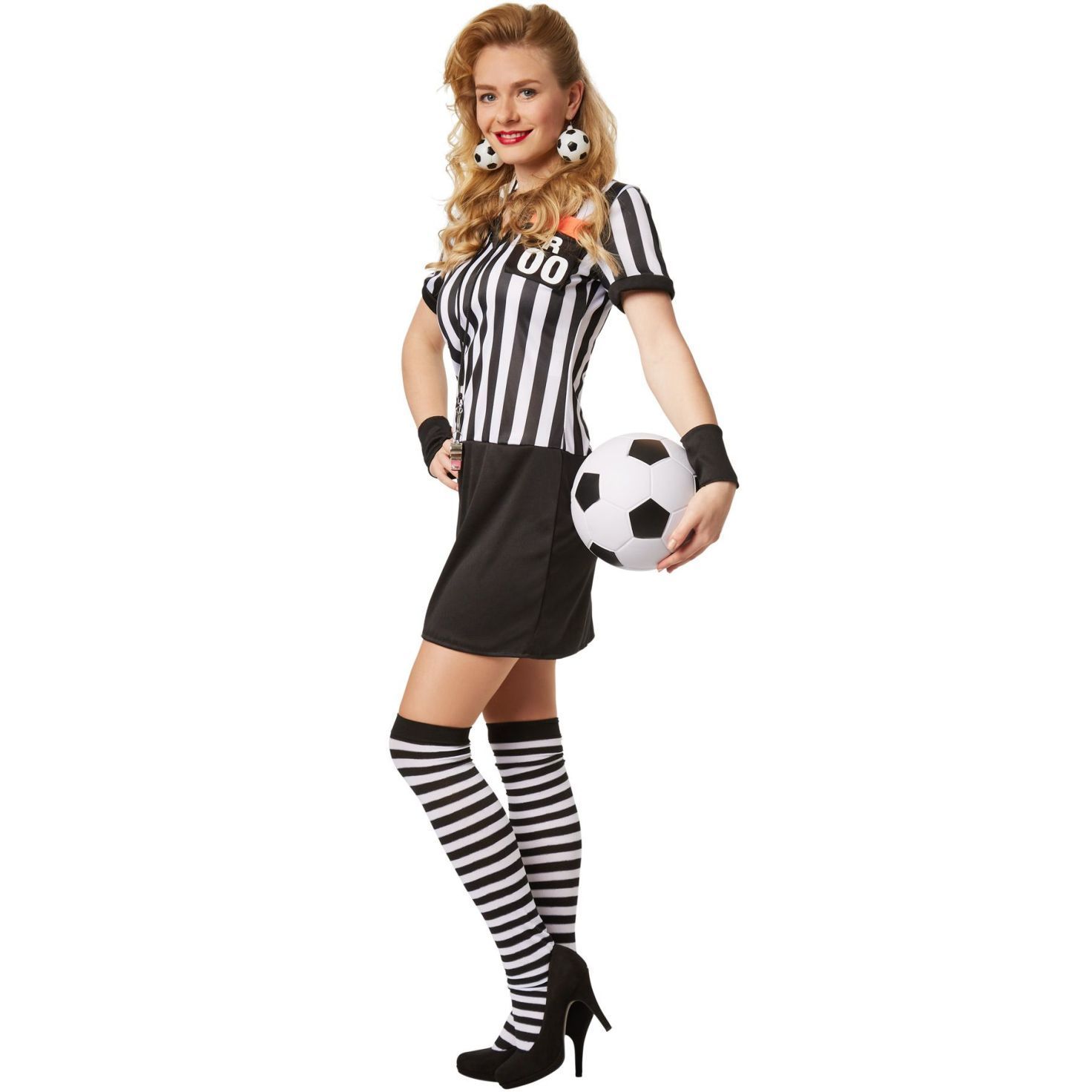 Modern Style Women Soccer Referee Costume Suit for Halloween Sexy Cosplay Black White Costume