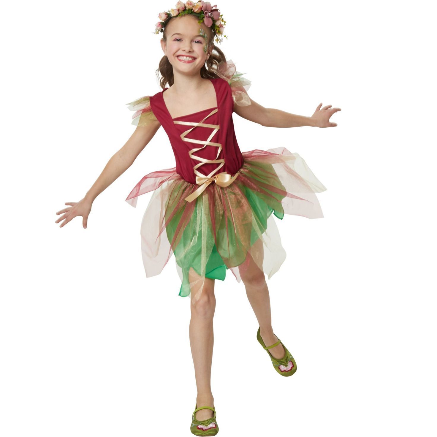 Kids Green Forest Magic Butterfly Flower Fairy Princess Long Dress Cosplay Halloween Costume