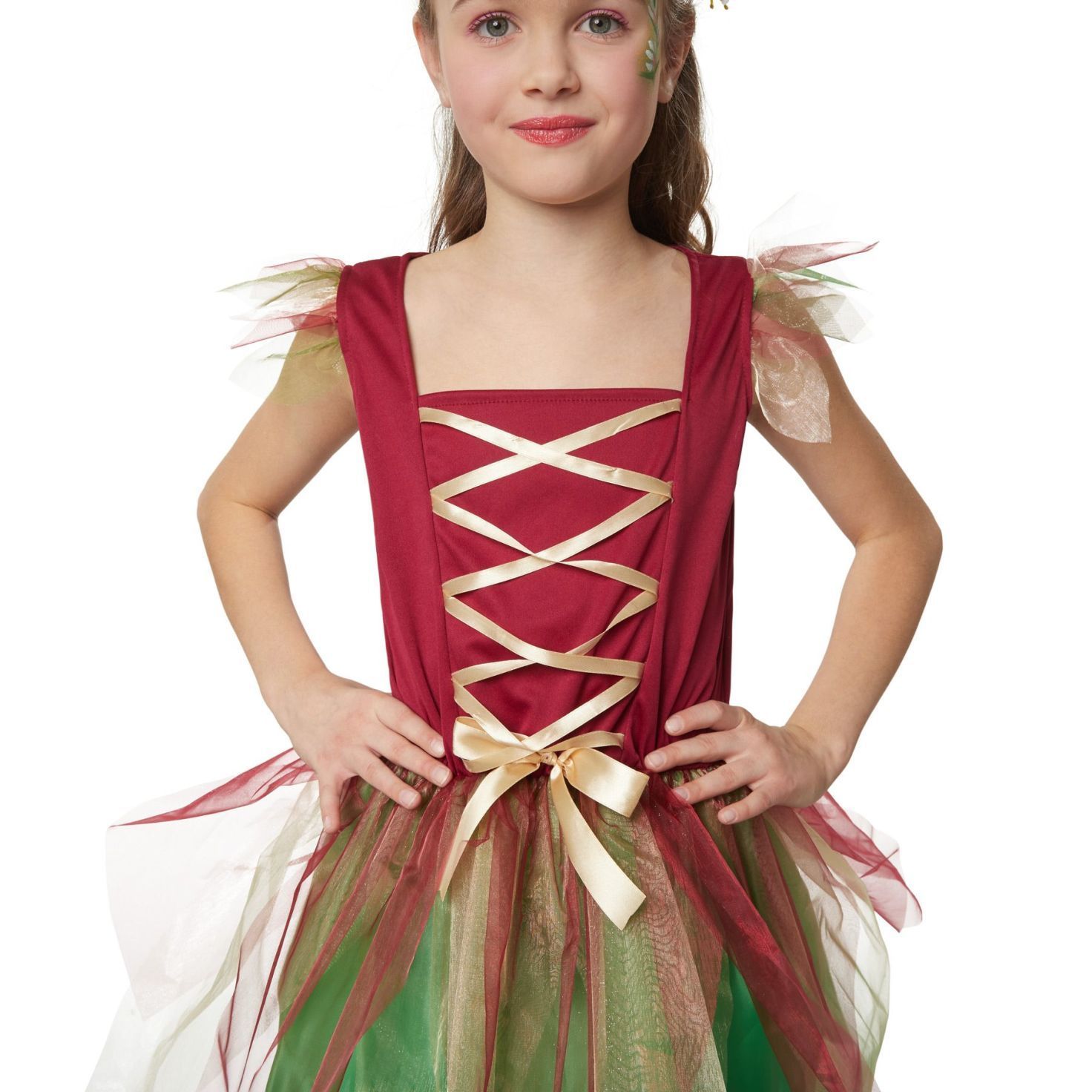 Kids Green Forest Magic Butterfly Flower Fairy Princess Long Dress Cosplay Halloween Costume