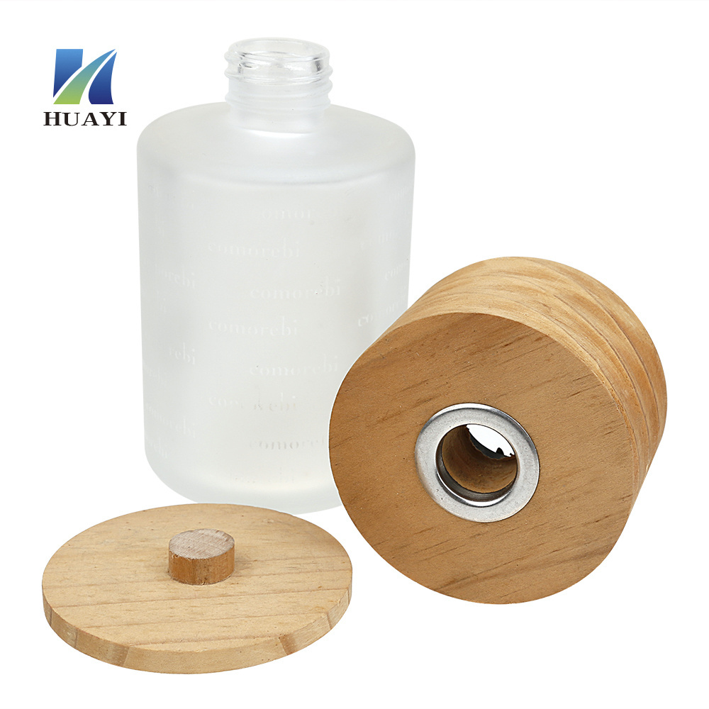 factory direct supply  frosted Perfume glass bottle with wooden Screw caps