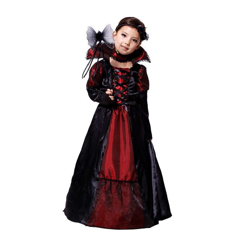 Halloween Girls Dress Black Queen Vampire Costume dress Kids Carnival Masquerade Party Fancy Children Cosplay Costume