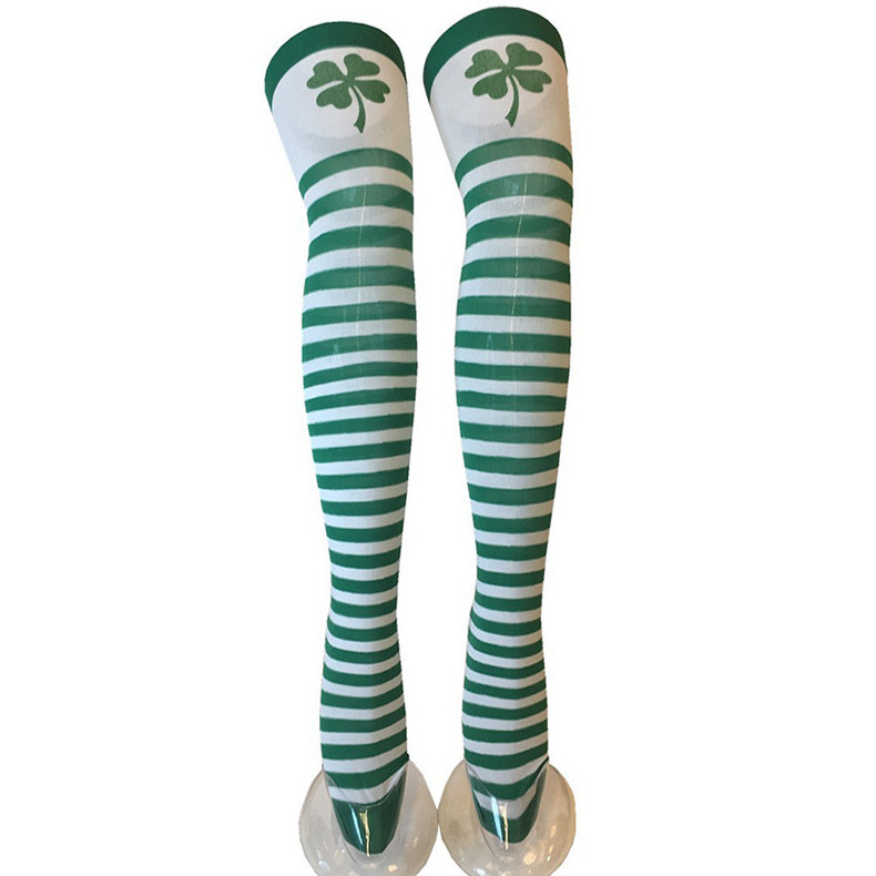 AMAZON St.patrick stockings green and white dacron stocking girls striped sexy stockings for Carnival Party