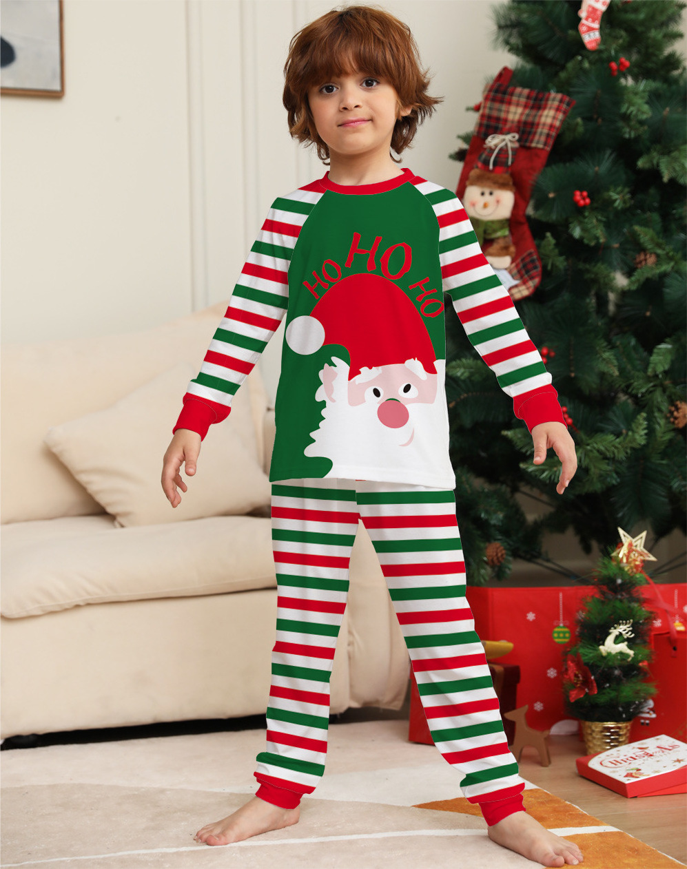 Winter Cotton Pyjamas christmas Green Red Stripes Pyjamas Printed Parent-child Home Sets pajamas matching sets